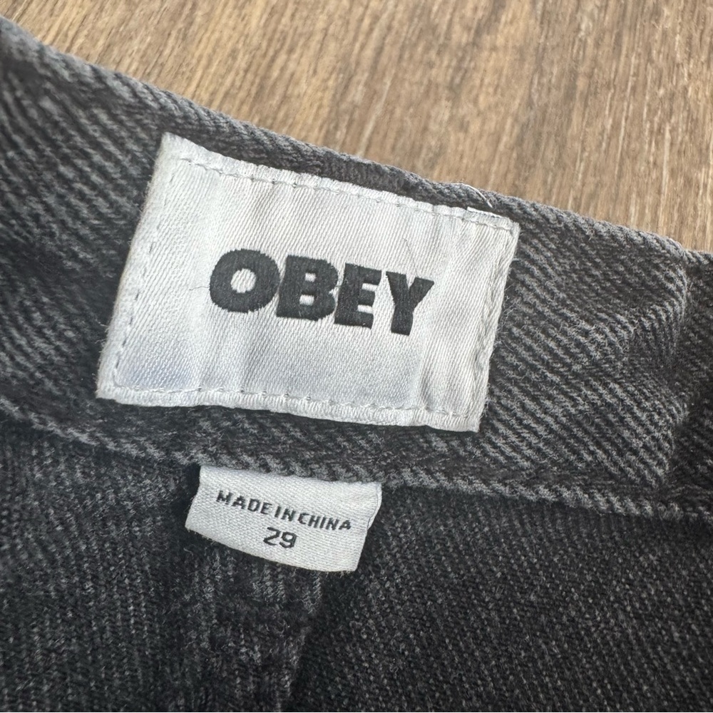 NWT! Obey”Sheep” Embroidered Back Pocket Black Wash High-Rise Denim Shorts - Picture 3 of 6